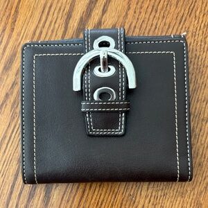Coach Dark Brown Leather Wallet with Silver Buckle